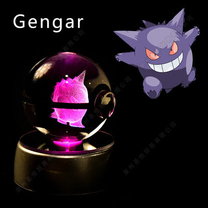 Sfera di Cristallo Pokémon 3D | Lampada LED Notturna Pikachu Gengar Mewtwo