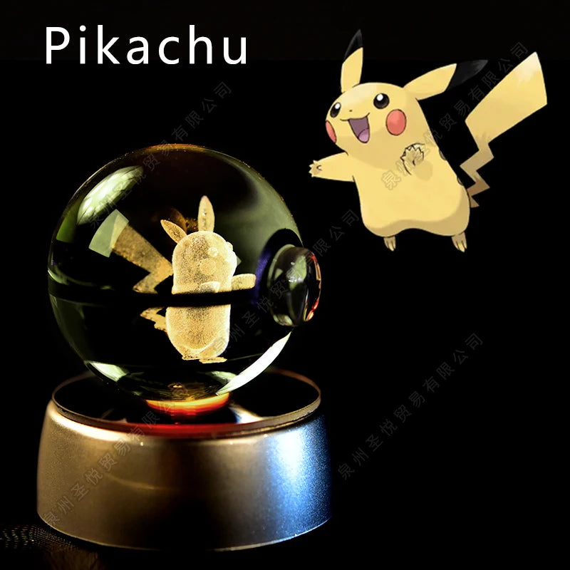 Sfera di Cristallo Pokémon 3D | Lampada LED Notturna Pikachu Gengar Mewtwo