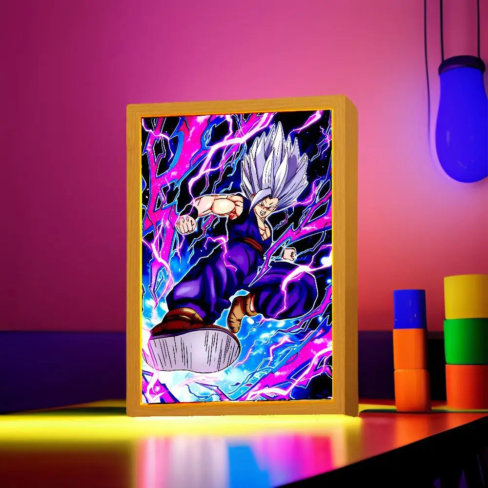 Dragon Ball Z Anime Figure Light Painting Photo Frame Dragon Ball Figures Goku Vegeta Led Night Light Room Decor Gifts Moon Lamp