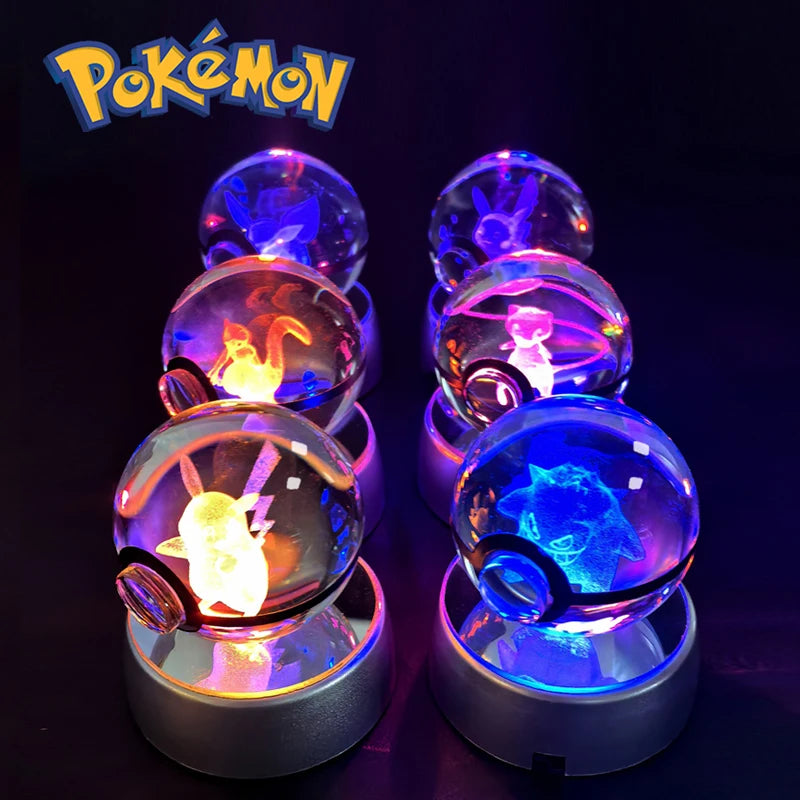 Sfera di Cristallo Pokémon 3D | Lampada LED Notturna Pikachu Gengar Mewtwo