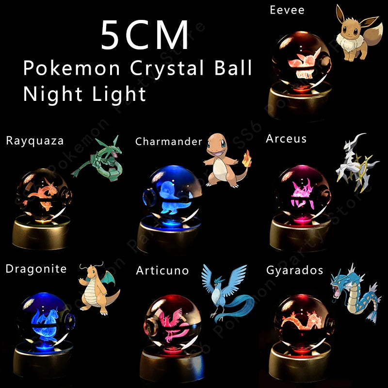 Sfera di Cristallo Pokémon 3D | Lampada LED Notturna Pikachu Gengar Mewtwo