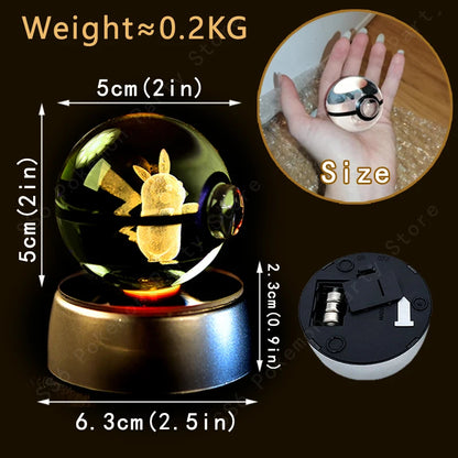 Sfera di Cristallo Pokémon 3D | Lampada LED Notturna Pikachu Gengar Mewtwo