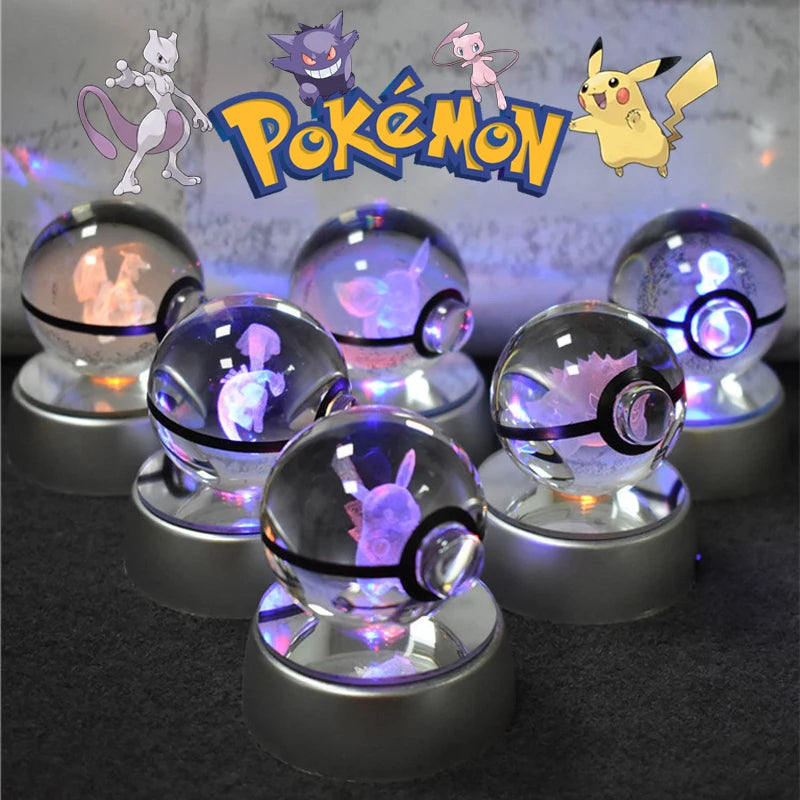 Sfera di Cristallo Pokémon 3D | Lampada LED Notturna Pikachu Gengar Mewtwo