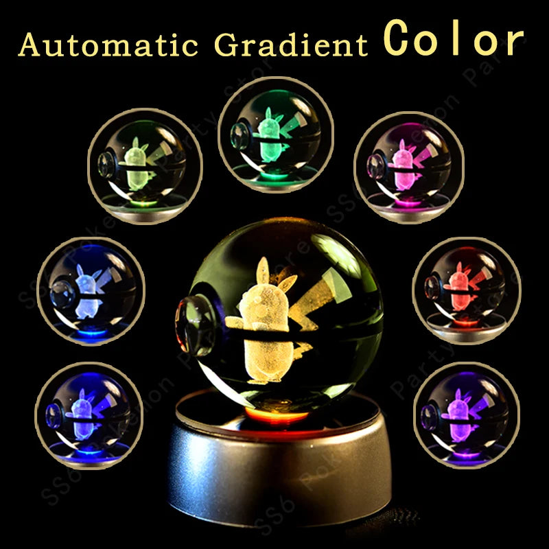 Sfera di Cristallo Pokémon 3D | Lampada LED Notturna Pikachu Gengar Mewtwo