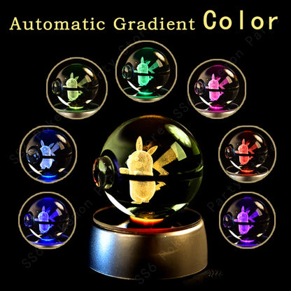 Sfera di Cristallo Pokémon 3D | Lampada LED Notturna Pikachu Gengar Mewtwo