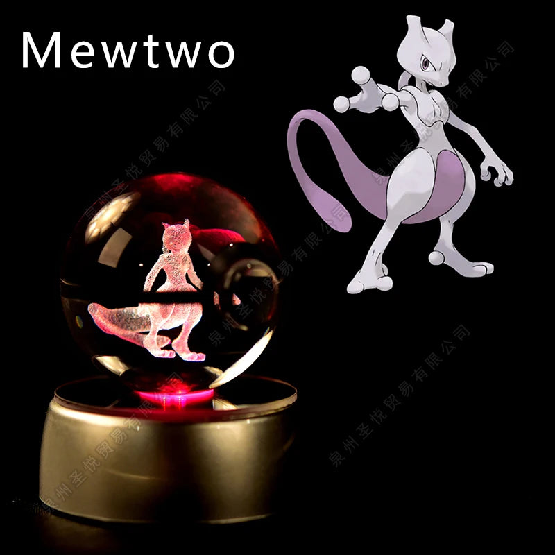 Sfera di Cristallo Pokémon 3D | Lampada LED Notturna Pikachu Gengar Mewtwo