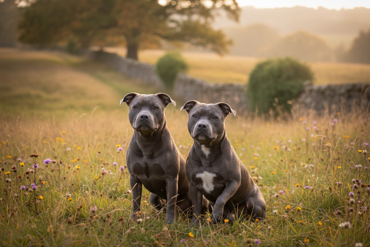 Coppia di Staffordshire Bull Terrier blu